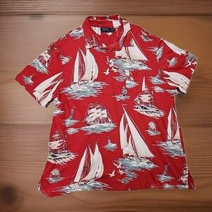 POLO Ralph Lauren 2015 Sailboat Ships Print Cotton Shirt XXL Red